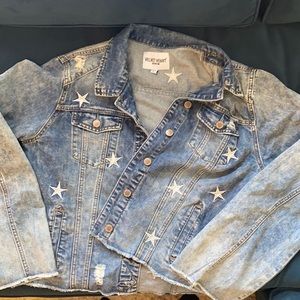 starry velvet heart denim jacket